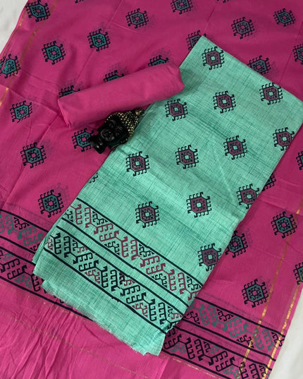 Pure Cotton Print Dress Material in Pista Green Colour | Ethnic Wear Fabric