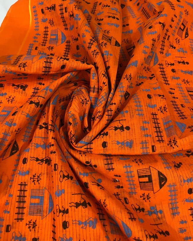 Pure Cotton Village Print Dress Material in Drak Cyan Blue Colour | Ethnic Wear Fabric