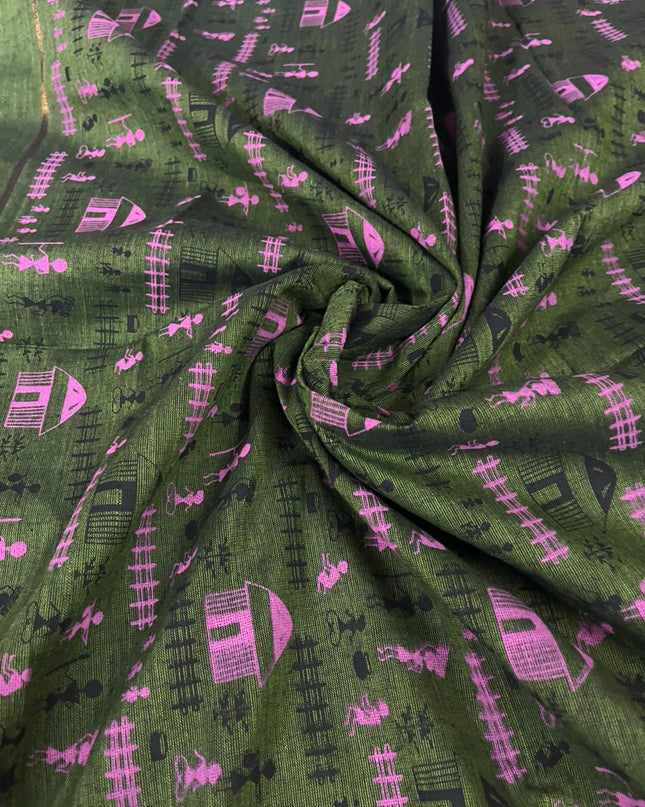 Pure Cotton Village Print Dress Material in Pink Colour | Ethnic Wear Fabric