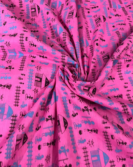 Pure Cotton Village Print Dress Material in Sky Blue Colour | Ethnic Wear Fabric
