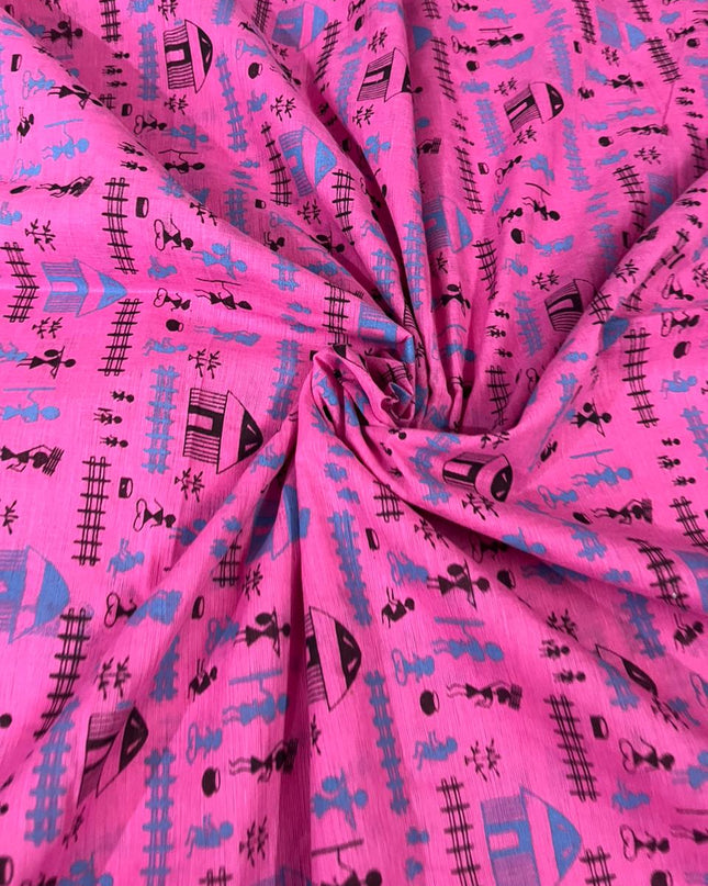 Pure Cotton Village Print Dress Material in Sky Blue Colour | Ethnic Wear Fabric