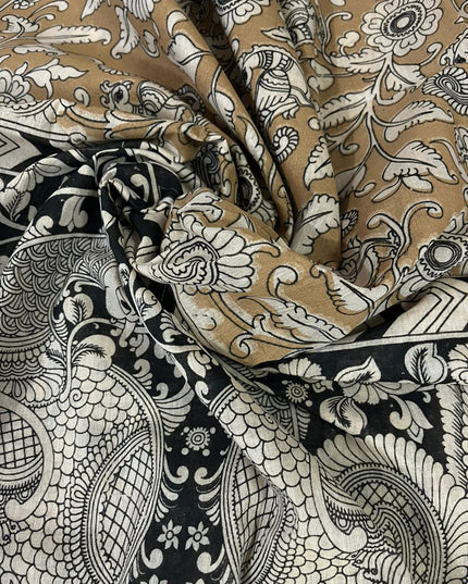 Blue Kalamkari Cotton 3 Piece Suit Material Set | Unstitched Top Bottom Dupatta