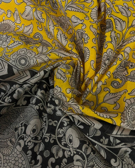 Dark Green Kalamkari Cotton 3 Piece Suit Material Set | Unstitched Top Bottom Dupatta