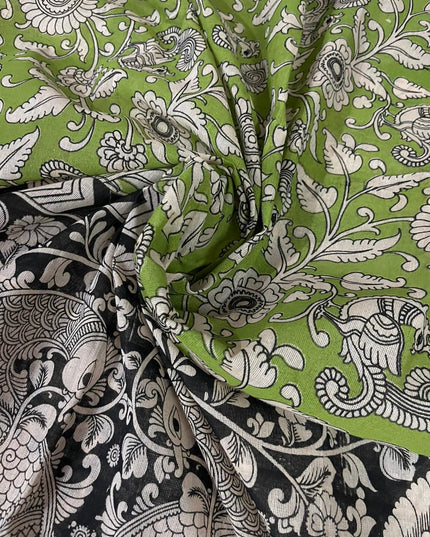 Marron Kalamkari Cotton 3 Piece Suit Material Set | Unstitched Top Bottom Dupatta