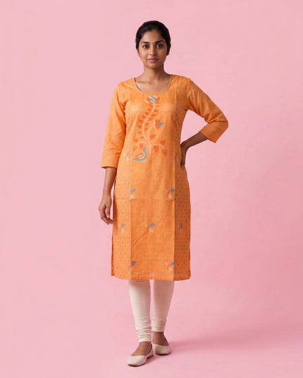 Peach Orange Cotton Top | Scoop Neck | Half Sleeves | Without Lining