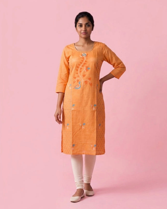 Peach Orange Cotton Top | Scoop Neck | Half Sleeves | Without Lining