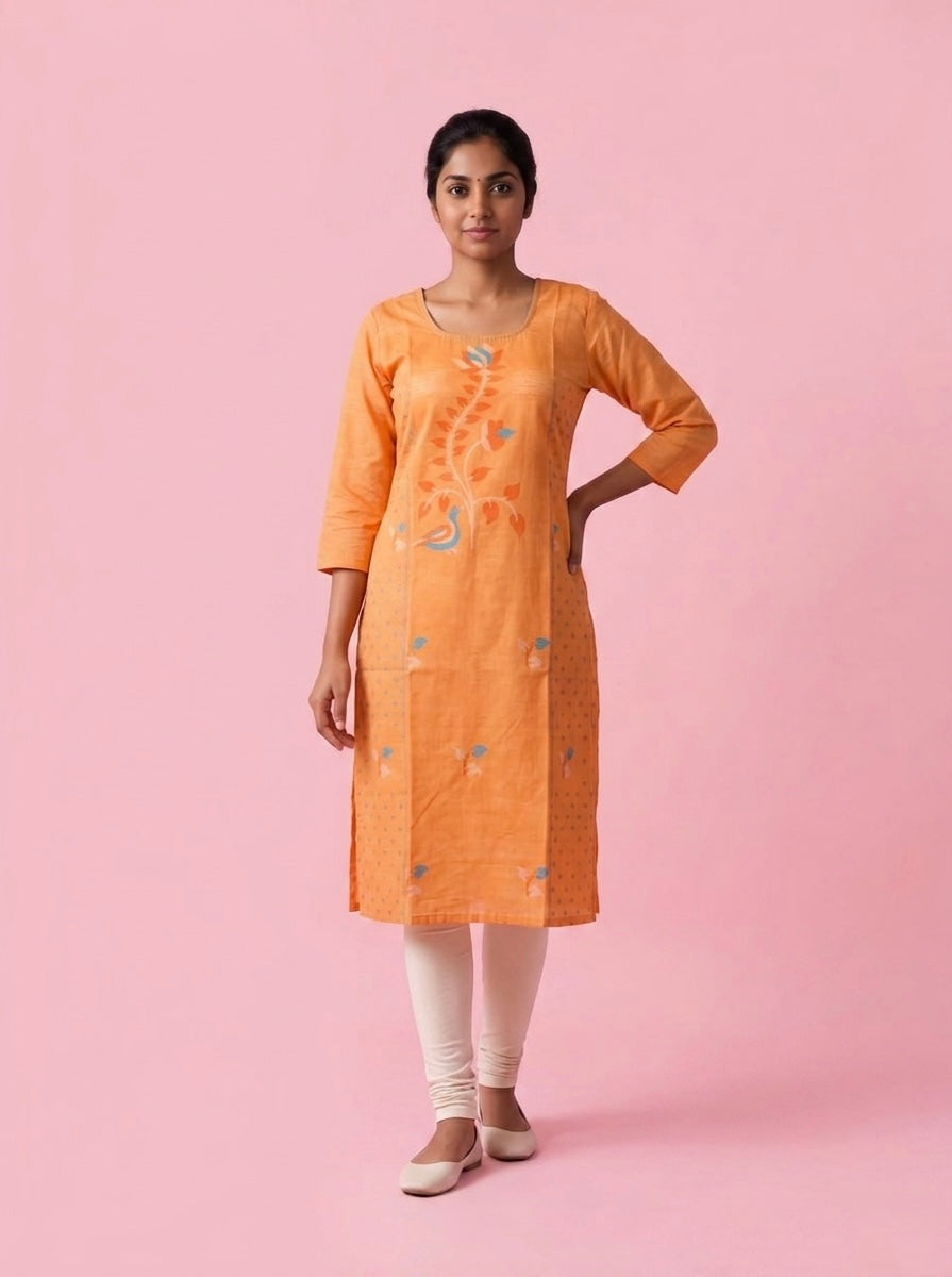 Peach Orange Cotton Top | Scoop Neck | Half Sleeves | Without Lining