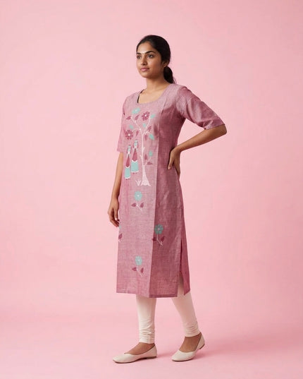 Dusty Rose Cotton Top | Scoop Neck | Half Sleeves | Without Lining
