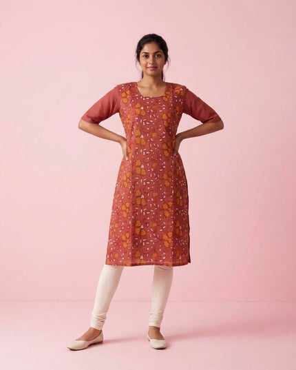 Dusty Rose Cotton Top | Scoop Neck | Half Sleeves | Without Lining