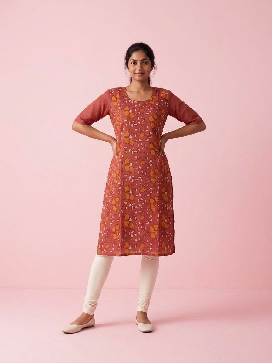 Dusty Rose Cotton Top | Scoop Neck | Half Sleeves | Without Lining