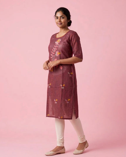 Maroon Cotton Top | Scoop Neck | Half Sleeves | Without Lining
