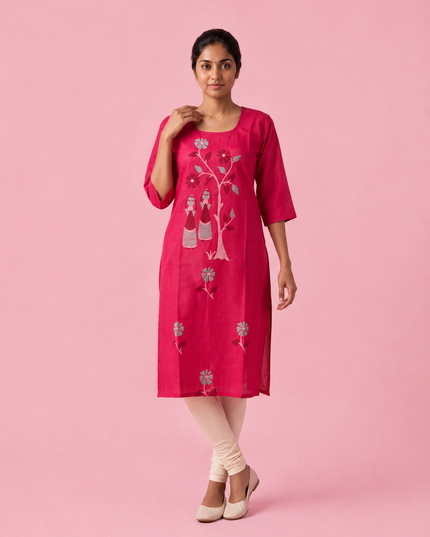 Magenta Pink Cotton Top | Scoop Neck | Half Sleeves | Without Lining