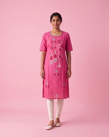 Pink Cotton Top | Round Neck | Half Sleeve | Without Lining