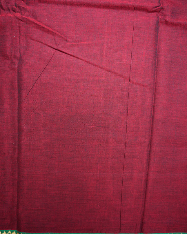 Narayanapet Mercerized Cotton Saree in Deep Maroon Red with Traditional Small Border | Soft Finish & Lightweight Drape