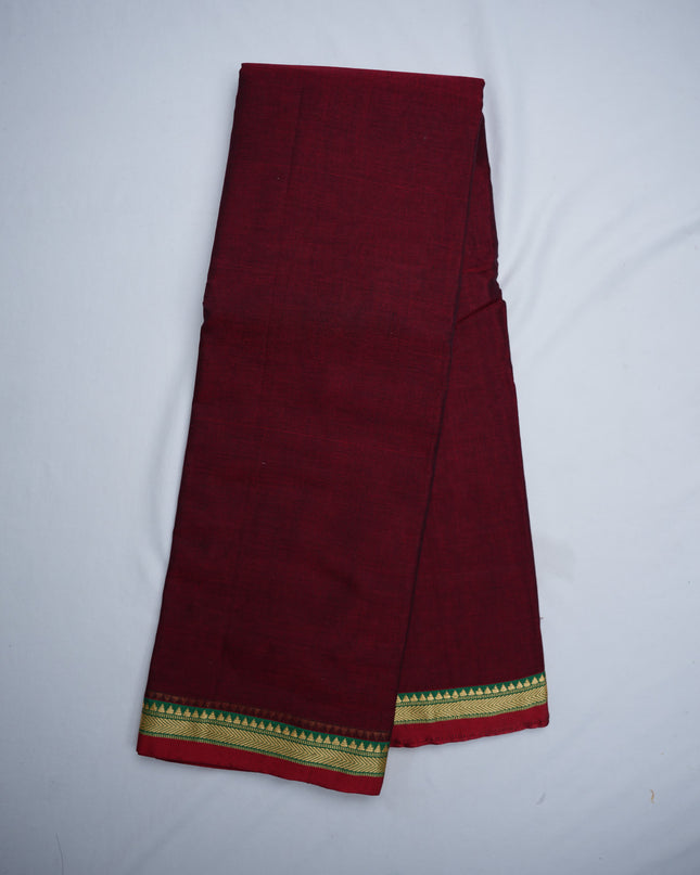 Narayanapet Mercerized Cotton Saree in Deep Maroon Red with Traditional Small Border | Soft Finish & Lightweight Drape