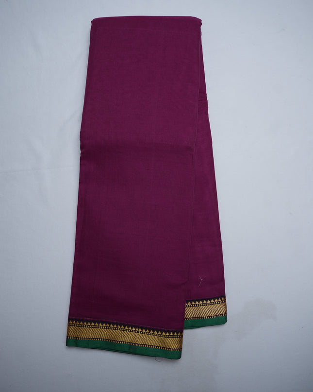 Narayanapet Mercerized Cotton Saree in Rich Magenta Pink with Traditional Small Border | Soft Finish & Lightweight Drape
