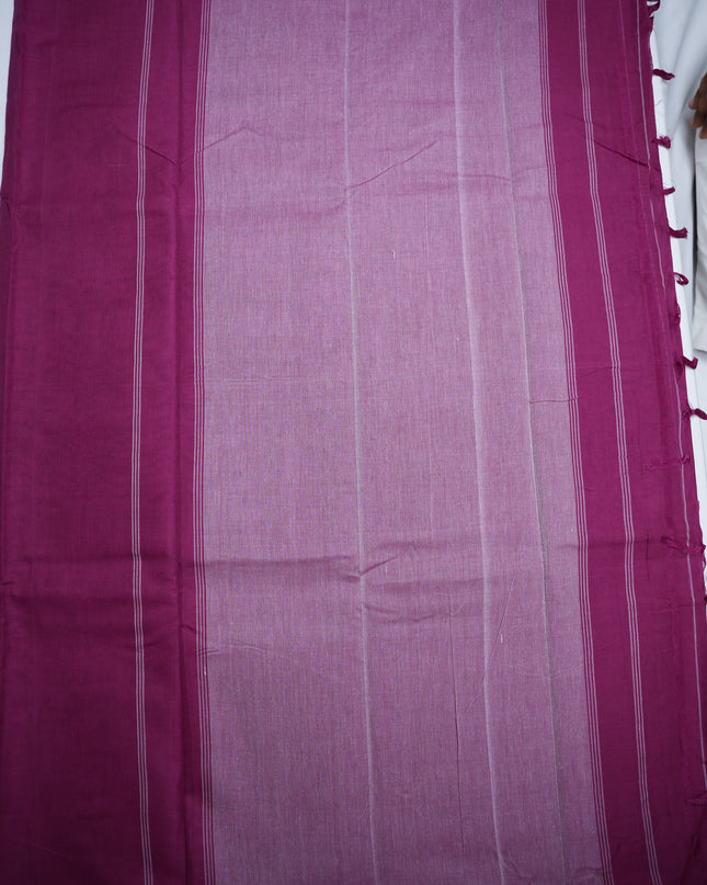 Narayanapet Mercerized Cotton Saree in Rich Magenta Pink with Traditional Small Border | Soft Finish & Lightweight Drape