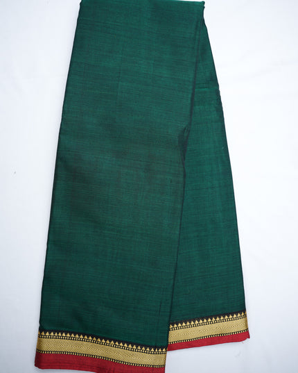 Narayanapet Mercerized Cotton Saree in Deep Teal Green with Traditional Small Border | Soft Finish & Lightweight Drape