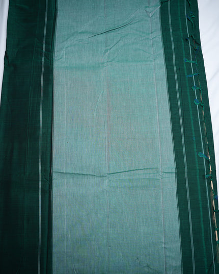 Narayanapet Mercerized Cotton Saree in Deep Teal Green with Traditional Small Border | Soft Finish & Lightweight Drape