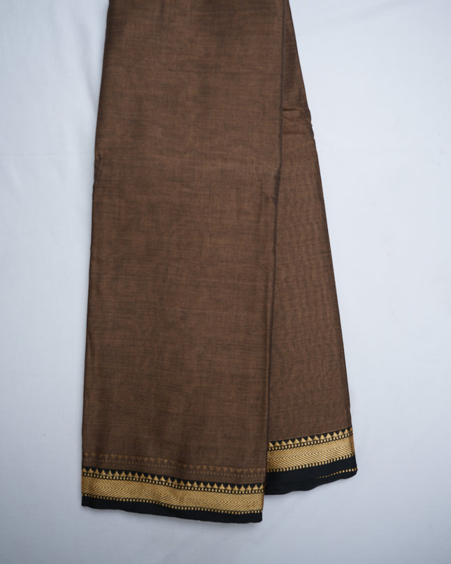 Premium Narayanapet Mercerized Cotton Saree in Smoky Taupe Brown with Elegant Small Border | Soft Finish & Lightweight Drape