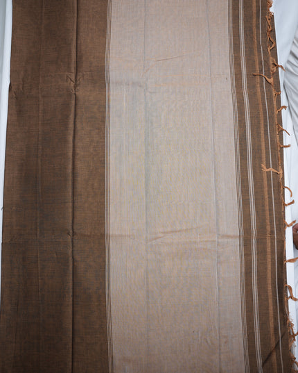 Premium Narayanapet Mercerized Cotton Saree in Smoky Taupe Brown with Elegant Small Border | Soft Finish & Lightweight Drape