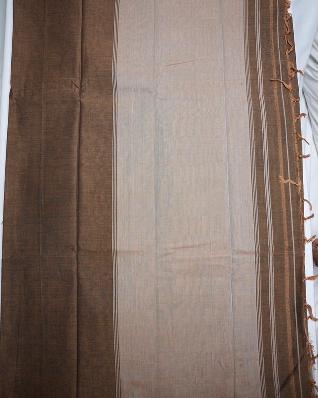 Premium Narayanapet Mercerized Cotton Saree in Smoky Taupe Brown with Elegant Small Border | Soft Finish & Lightweight Drape