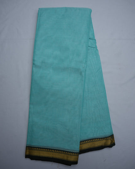 Narayanapet Mercerized Cotton Saree in Refreshing Aqua Blue with Traditional Small Border | Soft Finish & Lightweight Drape