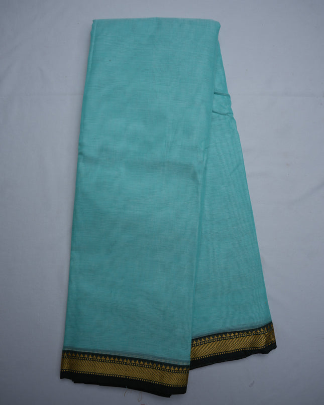 Narayanapet Mercerized Cotton Saree in Refreshing Aqua Blue with Traditional Small Border | Soft Finish & Lightweight Drape