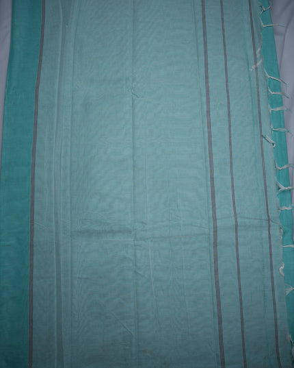 Narayanapet Mercerized Cotton Saree in Refreshing Aqua Blue with Traditional Small Border | Soft Finish & Lightweight Drape