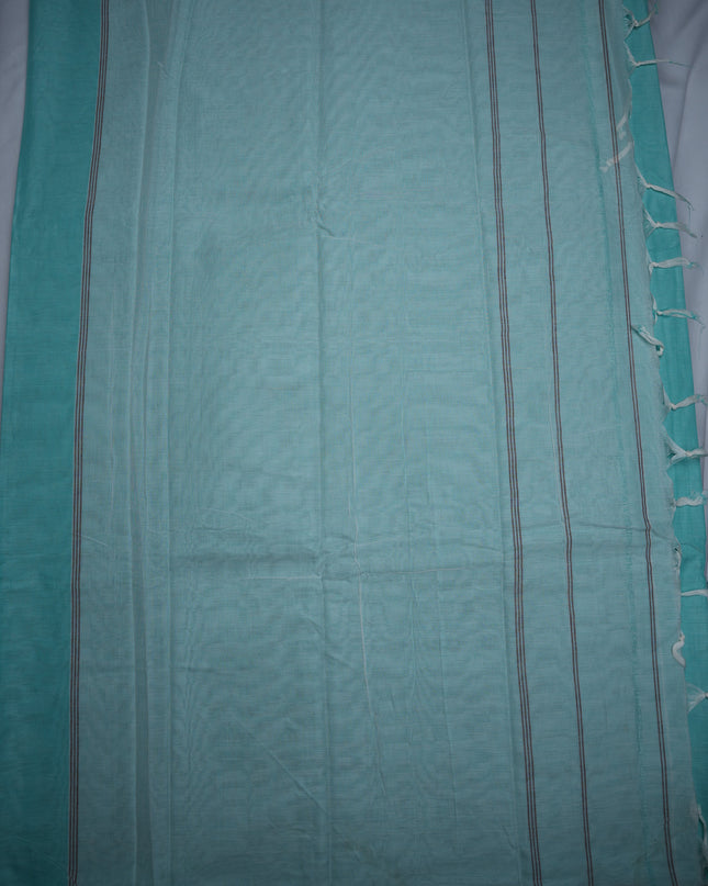Narayanapet Mercerized Cotton Saree in Refreshing Aqua Blue with Traditional Small Border | Soft Finish & Lightweight Drape
