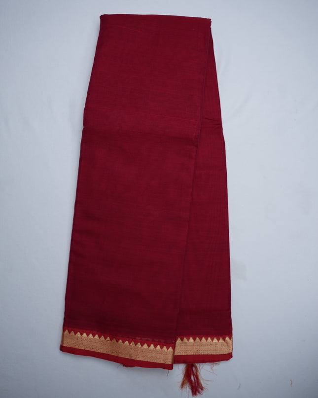 Narayanapet Mercerized Cotton Saree in Deep Rani Pink with Traditional Temple Border | Soft Finish & Lightweight Drape