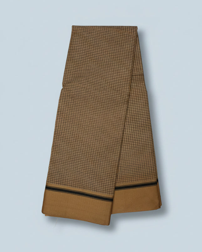 Narayanapet Mercerized Cotton Saree in Elegant Beige Checks with Traditional Border | Soft Finish & Lightweight Drape