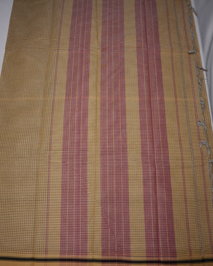 Narayanapet Mercerized Cotton Saree in Elegant Beige Checks with Traditional Border | Soft Finish & Lightweight Drape