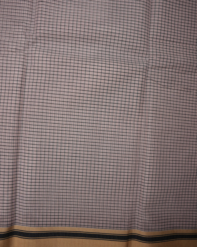 Narayanapet Mercerized Cotton Saree in Elegant Dusty Rose Checks with Traditional Border | Soft Finish & Lightweight Drape