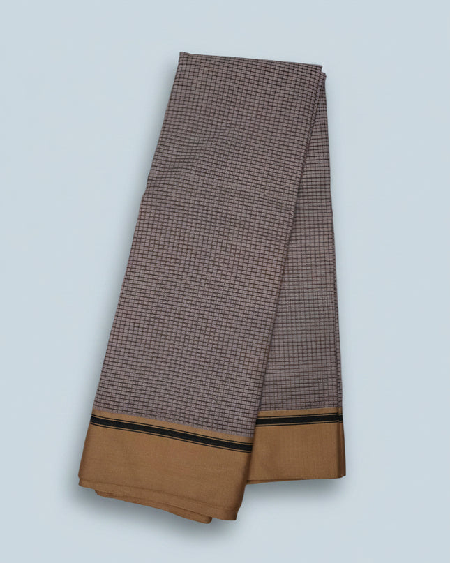 Narayanapet Mercerized Cotton Saree in Elegant Dusty Rose Checks with Traditional Border | Soft Finish & Lightweight Drape