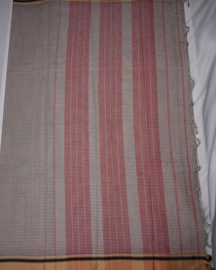 Narayanapet Mercerized Cotton Saree in Elegant Dusty Rose Checks with Traditional Border | Soft Finish & Lightweight Drape