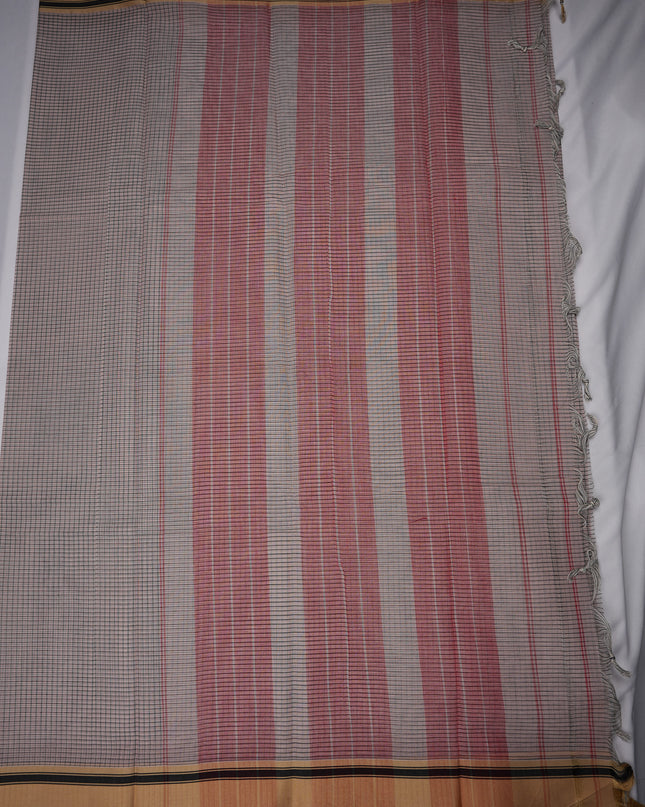 Narayanapet Mercerized Cotton Saree in Elegant Dusty Rose Checks with Traditional Border | Soft Finish & Lightweight Drape