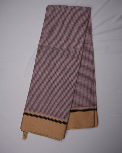 Narayanapet Mercerized Cotton Saree in Elegant Dusty Rose Checks with Traditional Border | Soft Finish & Lightweight Drape