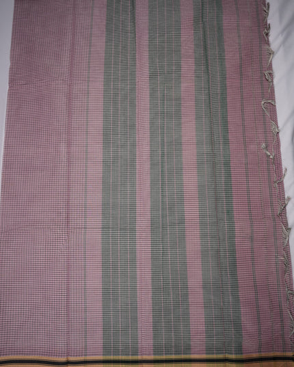 Narayanapet Mercerized Cotton Saree in Elegant Dusty Rose Checks with Traditional Border | Soft Finish & Lightweight Drape