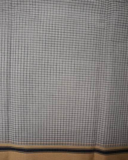 Narayanapet Mercerized Cotton Saree in Elegant White & Black Checks with Traditional Border | Soft Finish & Lightweight Drape