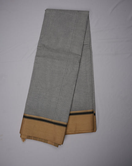 Narayanapet Mercerized Cotton Saree in Elegant White & Black Checks with Traditional Border | Soft Finish & Lightweight Drape