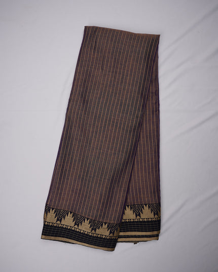 Narayanapet Mercerized Cotton Saree in Elegant Deep Plum Stripes with Traditional Border | Soft Finish & Lightweight Drape