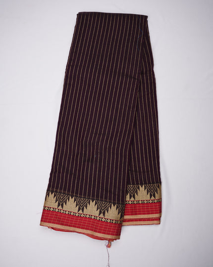 Narayanapet Mercerized Cotton Saree in Elegant Deep Maroon Stripes with Traditional Border | Soft Finish & Lightweight Drape