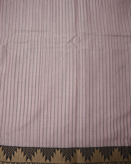 Narayanapet Mercerized Cotton Saree in Elegant Dusty Pink Stripes with Traditional Border | Soft Finish & Lightweight Drape