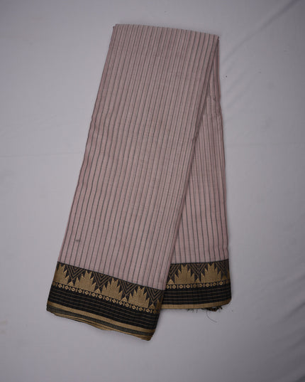 Narayanapet Mercerized Cotton Saree in Elegant Dusty Pink Stripes with Traditional Border | Soft Finish & Lightweight Drape