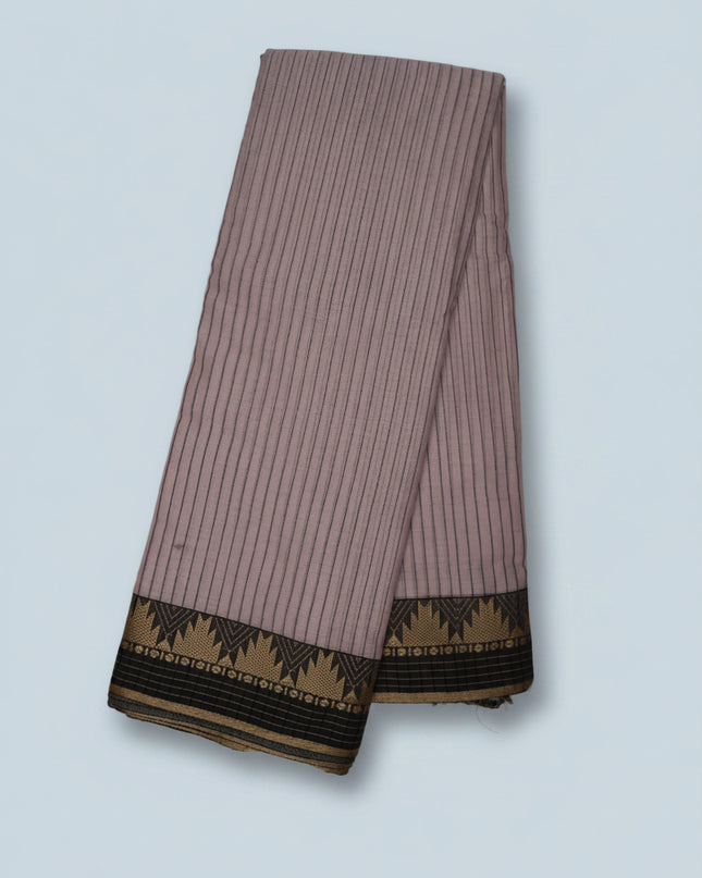 Narayanapet Mercerized Cotton Saree in Elegant Dusty Pink Stripes with Traditional Border | Soft Finish & Lightweight Drape