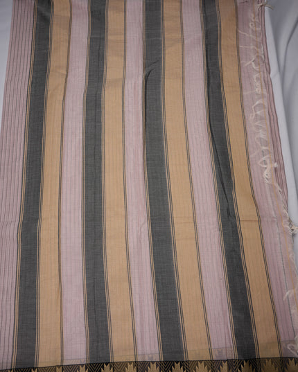 Narayanapet Mercerized Cotton Saree in Elegant Dusty Pink Stripes with Traditional Border | Soft Finish & Lightweight Drape