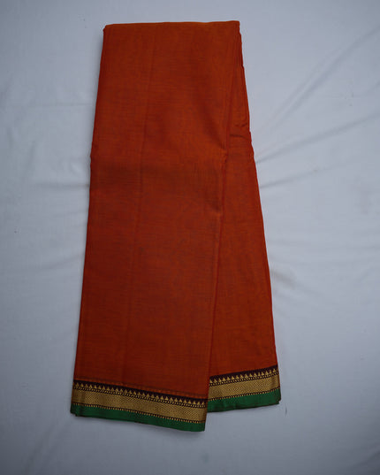 Narayanapet Mercerized Cotton Saree in Vibrant Rust Orange with Traditional Small Border | Soft Finish & Lightweight Drape