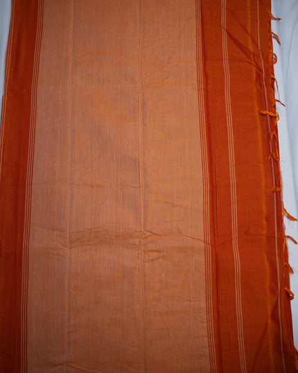 Narayanapet Mercerized Cotton Saree in Vibrant Rust Orange with Traditional Small Border | Soft Finish & Lightweight Drape
