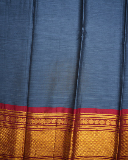 Narayanapet Mercerized Cotton Saree in Elegant Steel Blue with Traditional Rich Zari Border | Soft Finish & Lightweight Drape
